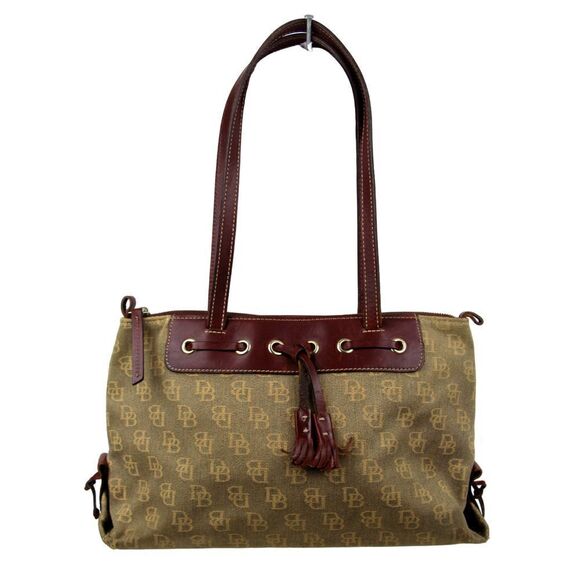 DOONEY & BOURKE DB CANVAS BROWN GENUINE LEATHER TRIM SHOULDER BAG TOTE HANDBAG - Picture 1 of 16